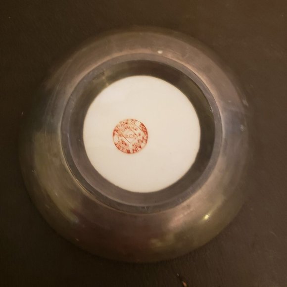 Vtg A.C.F. Japanese Porcelain Ware Bowl Wrapped Pewter Floral Hong Kong decorate - Picture 10 of 11